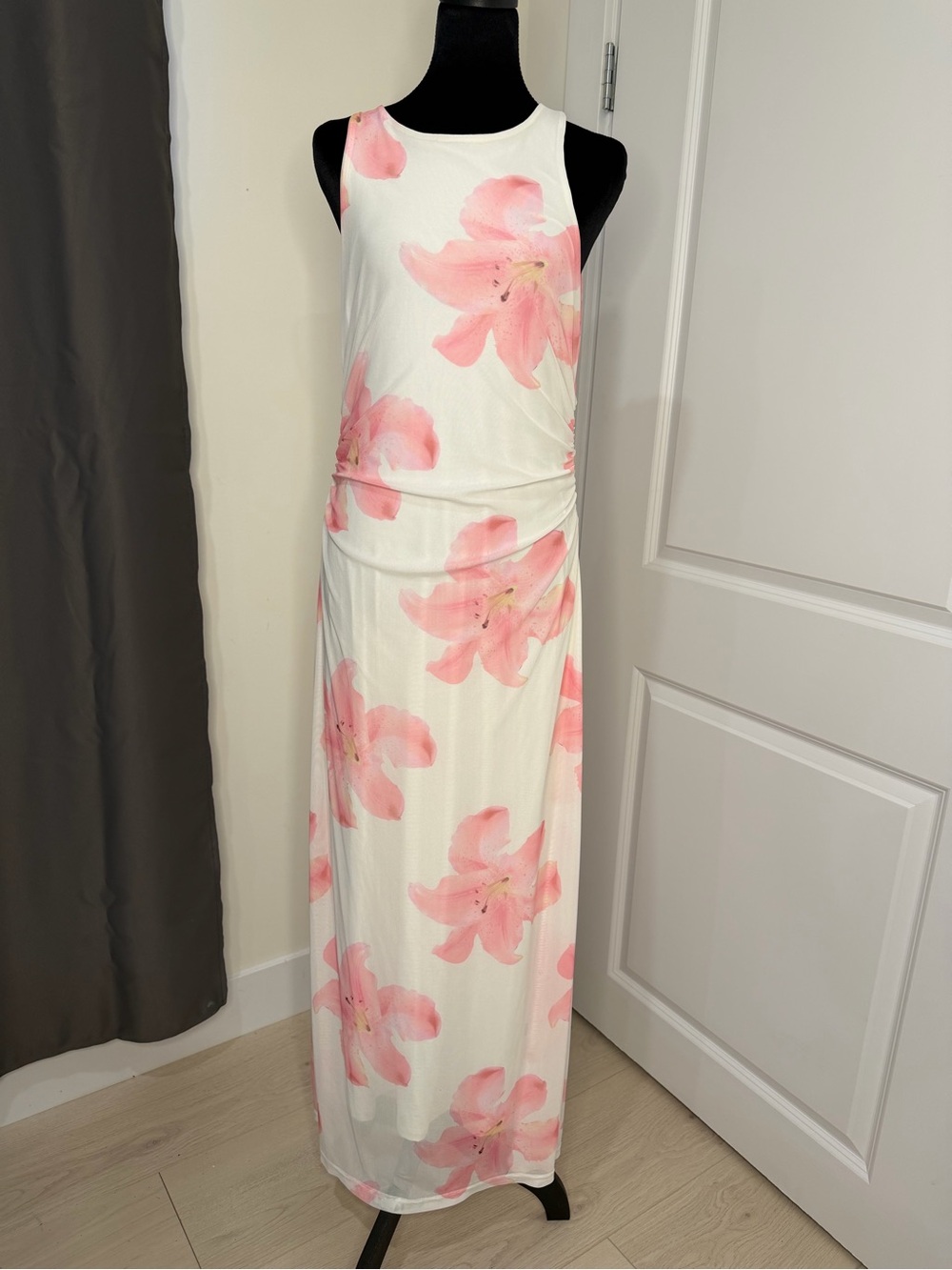 SHEIN White Maxi Dress with Pink Floral Print